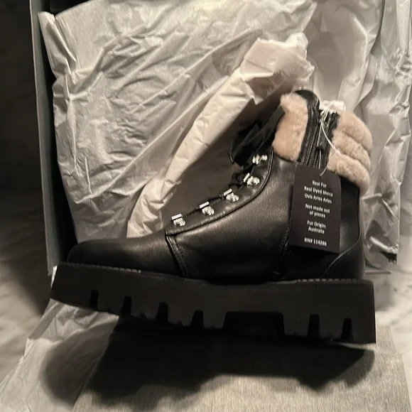 Aquatalia Alyssa Shearling trimmed Weatherproof Leather Calfskin Boots - Picture 5 of 8